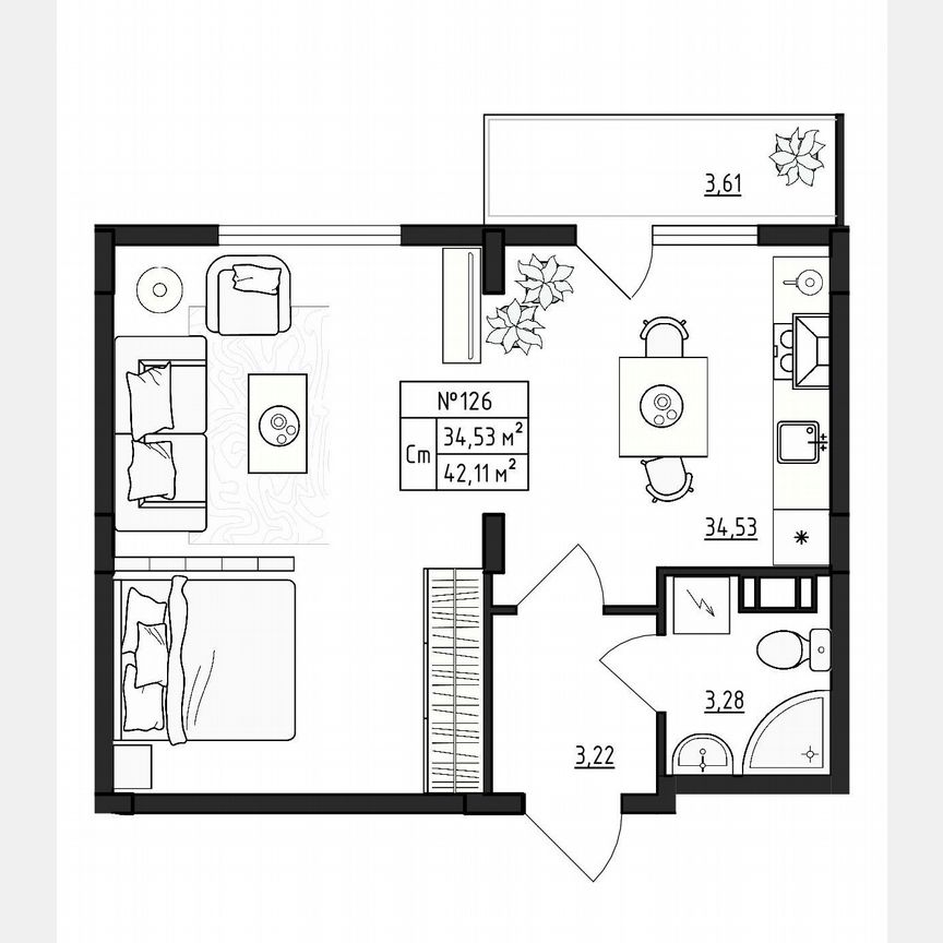 1-к. квартира, 42,1 м², 3/4 эт.