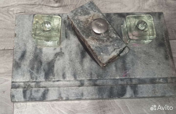 Старинный мраморный чернильный набор+ пресс-папье