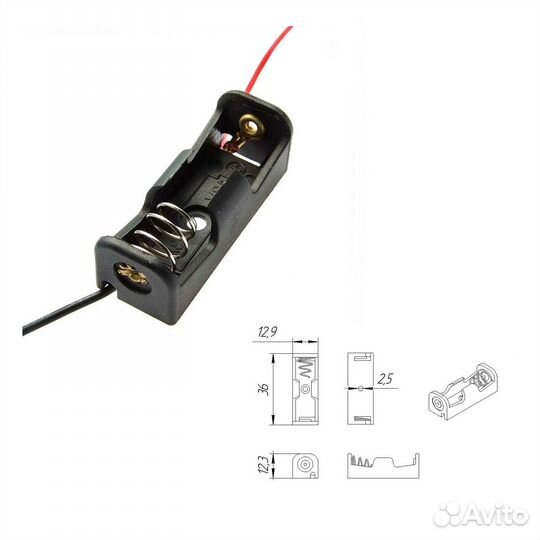 1 шт Батарейный отсек 23A 12V x 1 открытый черный