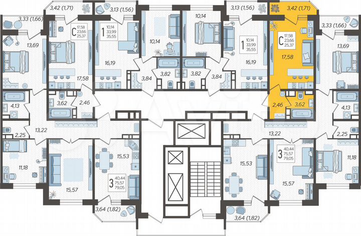 Квартира-студия, 25,4 м², 17/25 эт.