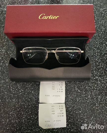 Мужские очки Cartier титан OD -1.00, OS -0.75, DP