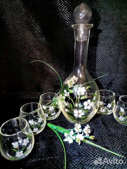 Графин с рюмками Богемия, цветное