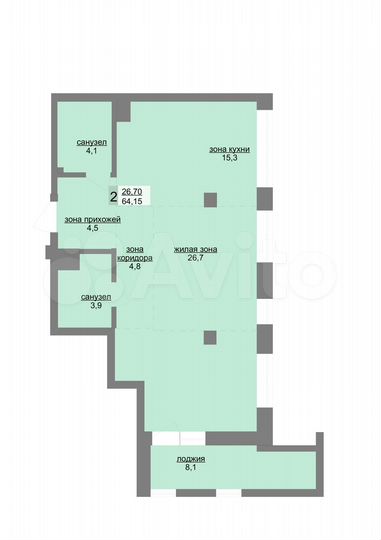 2-к. квартира, 64,2 м², 11/31 эт.