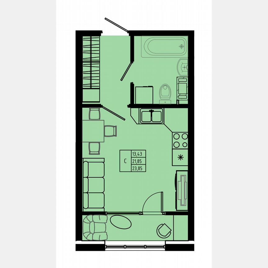 Квартира-студия, 23,8 м², 7/8 эт.