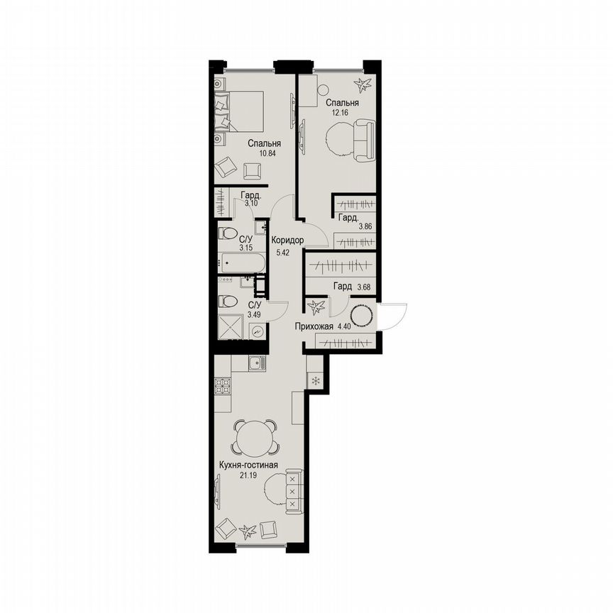2-к. квартира, 71,3 м², 3/6 эт.