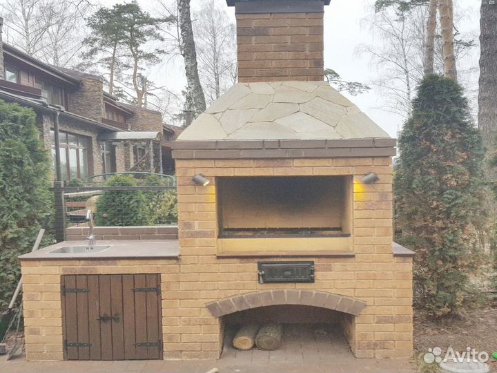 Беседка с барбекю, кладка печей барбекю