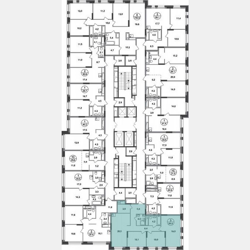 3-к. квартира, 84,4 м², 16/20 эт.