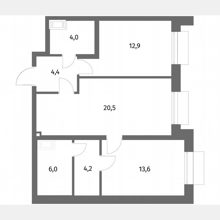 2-к. квартира, 65,6 м², 2/6 эт.