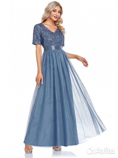 Новое платье пыльно-голубого цвета с пайетками