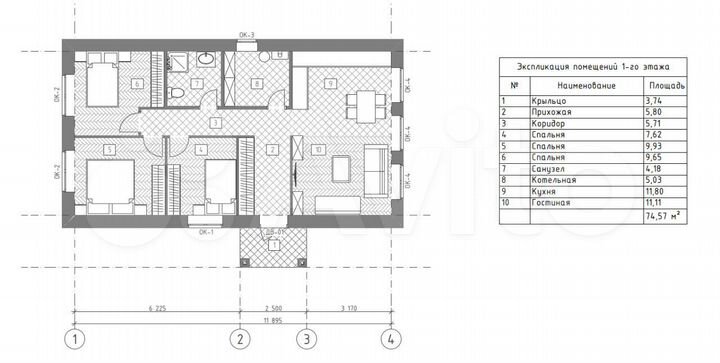 Коттедж 75 м² на участке 4 сот.
