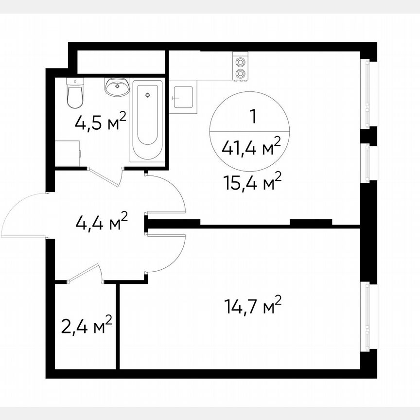 1-к. квартира, 41,4 м², 14/17 эт.