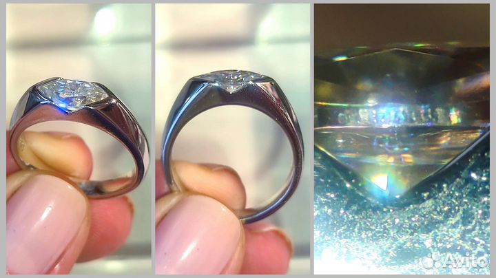 Кольцо с муассанитом 1ct D VVS1, 10*5 мм, 925