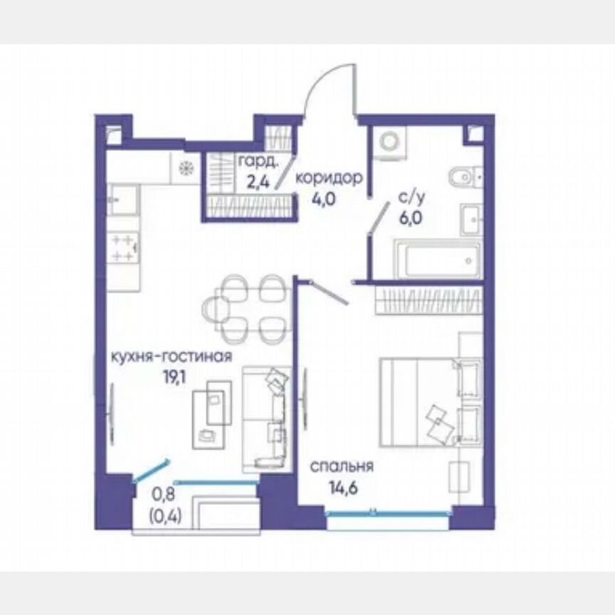 1-к. квартира, 46,5 м², 13/16 эт.