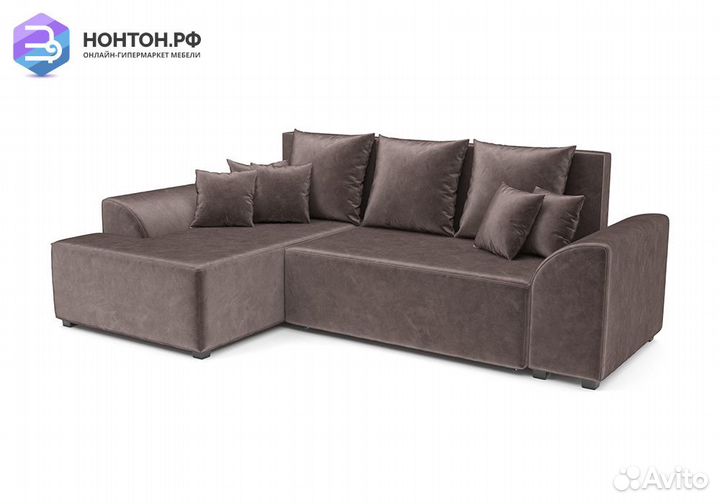 Угловой диван еврокнижка Каскад вельвет серо-корич