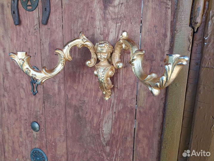Старинные парные бронзовые Бра.(Путти).золото
