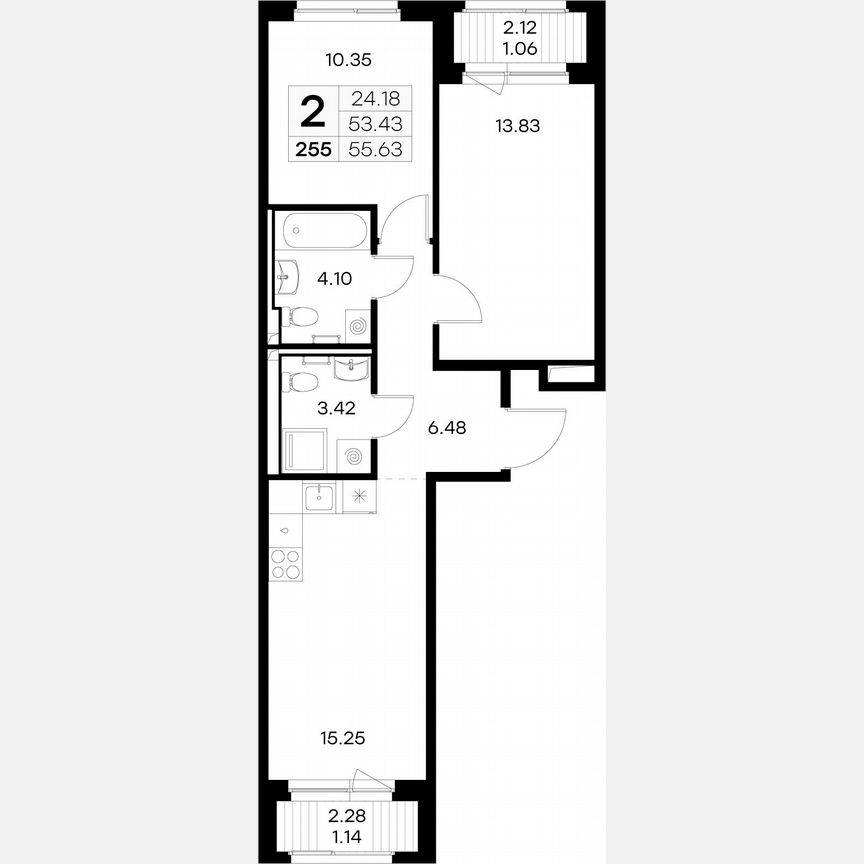 2-к. квартира, 55,6 м², 2/9 эт.