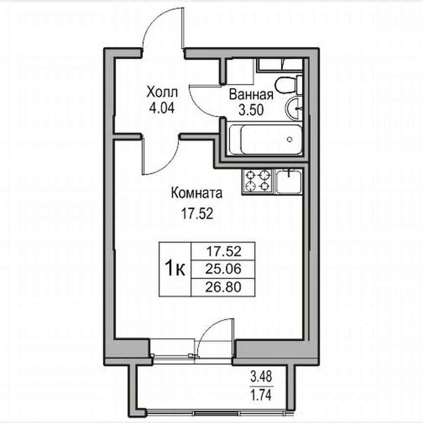 Квартира-студия, 26,8 м², 2/23 эт.