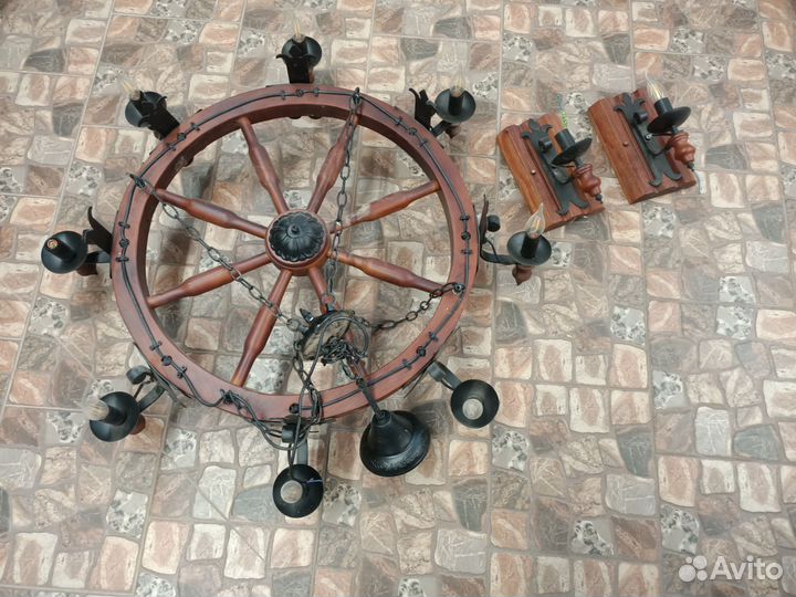 Люстра потолочная колесо телеги + две бра