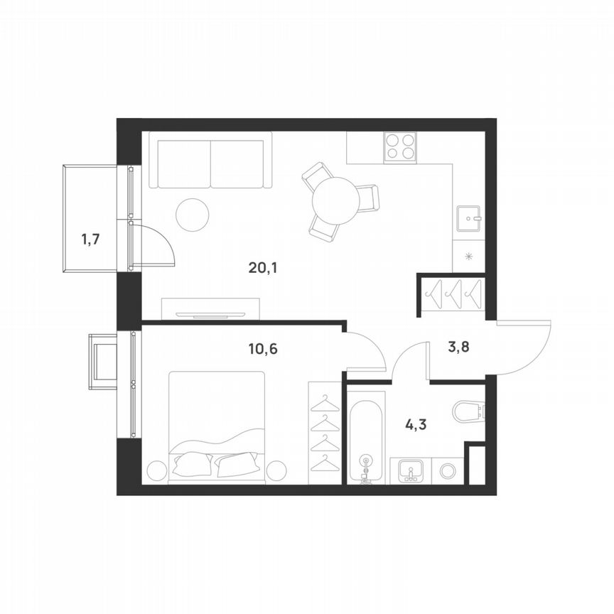 1-к. квартира, 39,3 м², 13/17 эт.