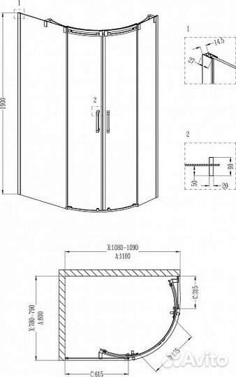 Душевой уголок Grossman GR-4110R Galaxy, 110x80 см
