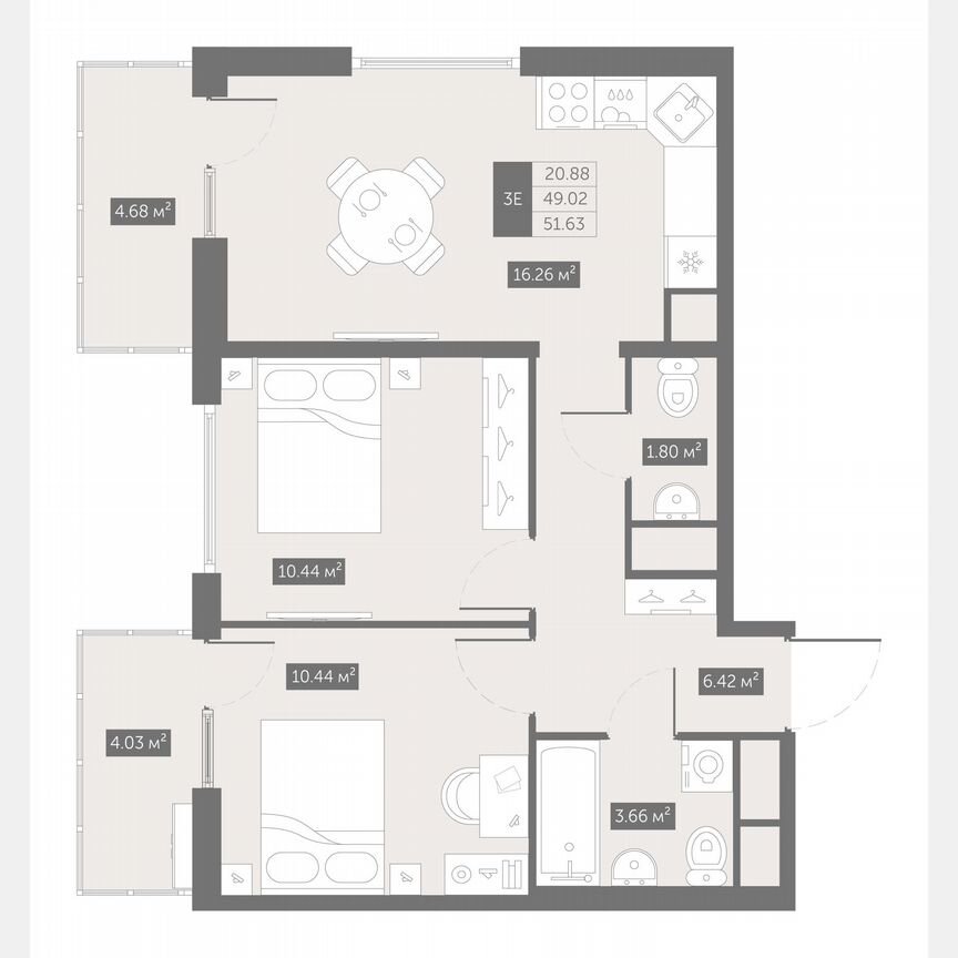 2-к. квартира, 51,6 м², 5/10 эт.