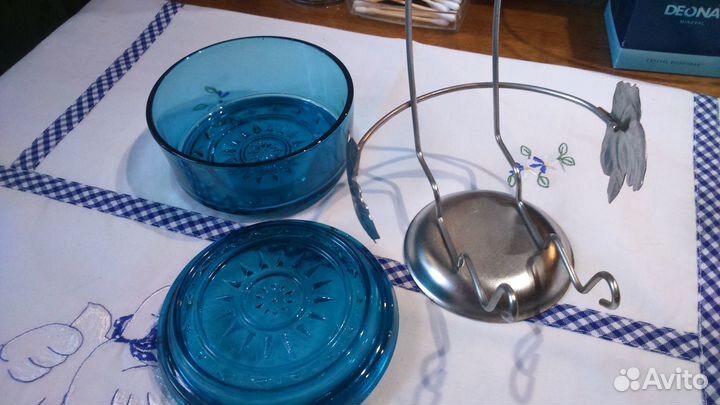 Сахарница (конфетница) купоросное стекло, винтаж