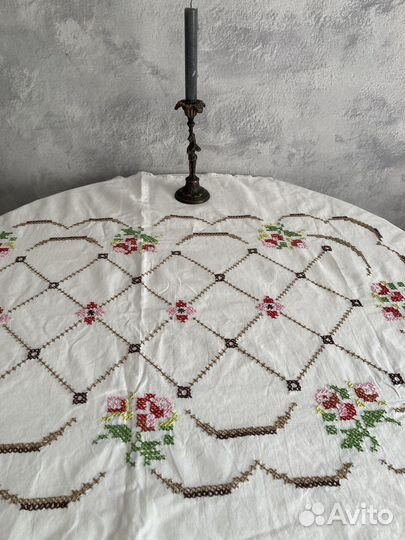 Скатерть винтаж хлопок вышивка ручная (мулине)