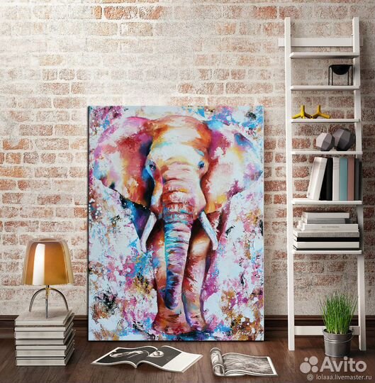Картина маслом на холсте Слон 50/60 см
