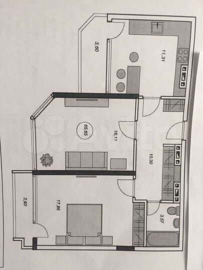 2-к. квартира, 66 м², 2/20 эт.