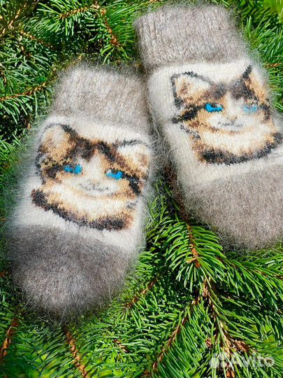 Детские пуховые варежки кошечки