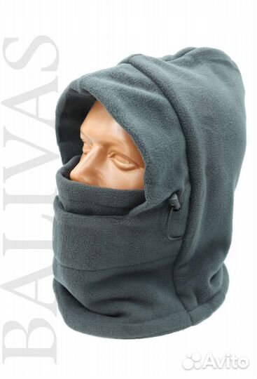 Балаклава-капюшон флисовая с мехом темно-серая