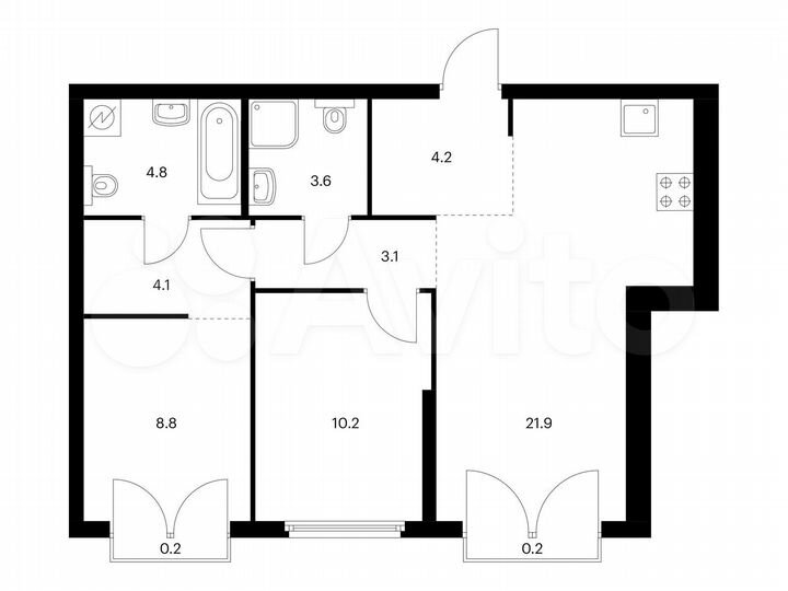 2-к. квартира, 61,1 м², 3/32 эт.