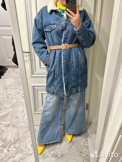 Джинсовая куртка удлиненная теплая женская