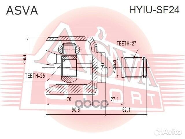 Шрус hyundai/KIA santa FE -06 внутр. hyiusf24 asva