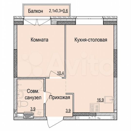 1-к. квартира, 35,1 м², 8/18 эт.