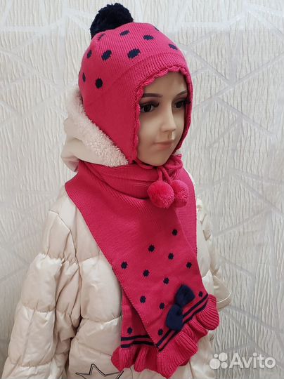 Шапка/комплект шапка +шарф для девочки,Корея Новое