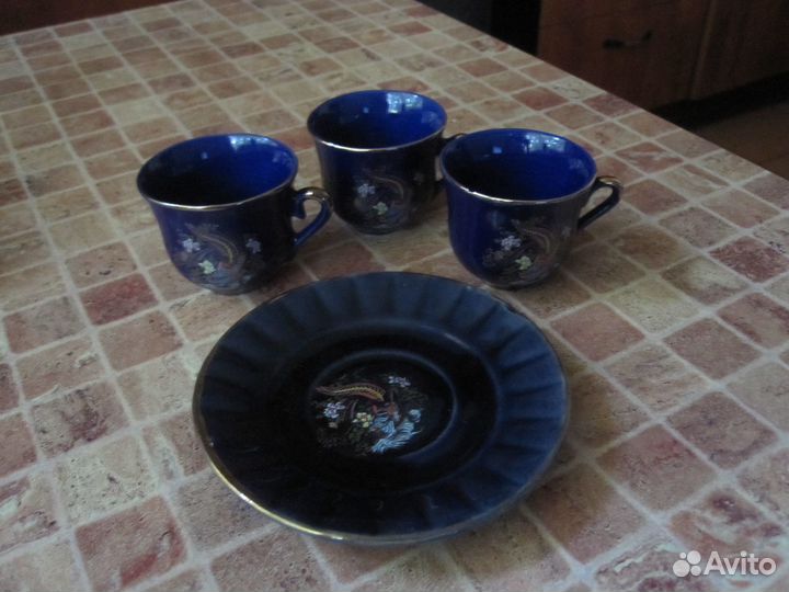 Чашки и сахарница кобальт
