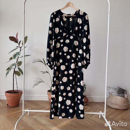 Платье миди AME из шифона с кружевом, S