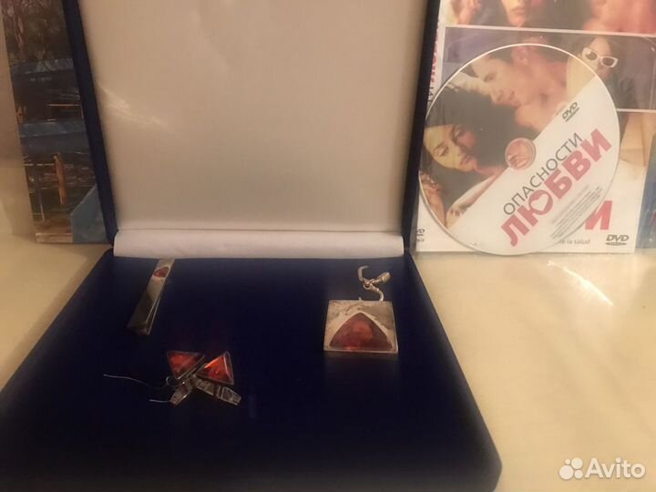 Натуральный крупный янтарь/Мужской набор/3предмета