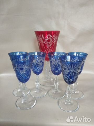 Набор рюмок (6 шт) цветное стекло ручная огранка