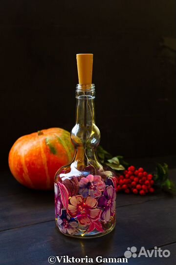 Бутылка-светильник роспись маслом вручную