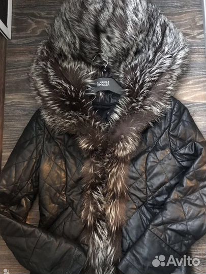 Кожаная куртка с натуральным мехом чернобурки