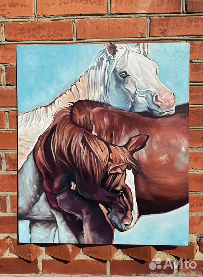 Картина с лошадьми. Холст на подрамнике, масло