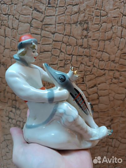 Статуэтка, фарфор, «Емеля с щукой», лфзи, СССР
