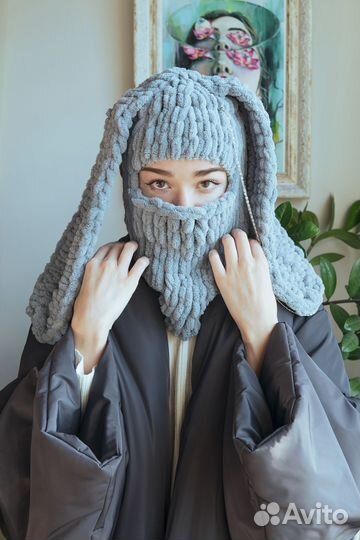 Шапка балаклава с длинными ушами, уши кролика