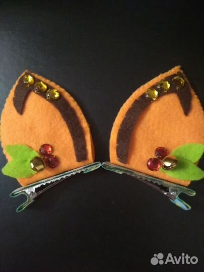 Ушки заколки. Новогодние аксессуары. Новогодний ко