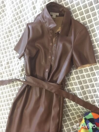 Платье кожаное коричневое