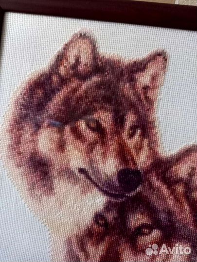 Картина волк. Ручная вышивка