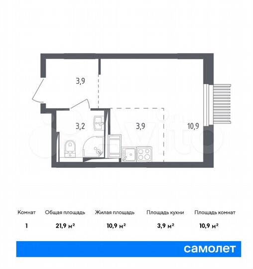 Квартира-студия, 21,9 м², 16/17 эт.