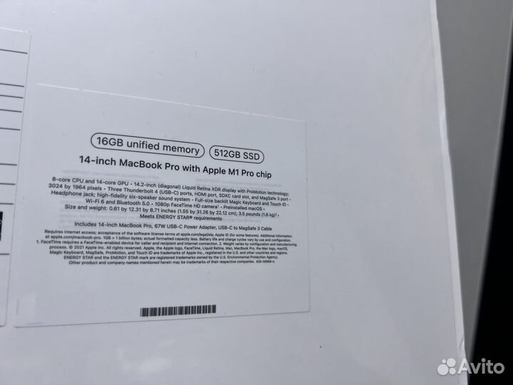 Новый MacBook. M1Pro 16/512Gb + рус.клав